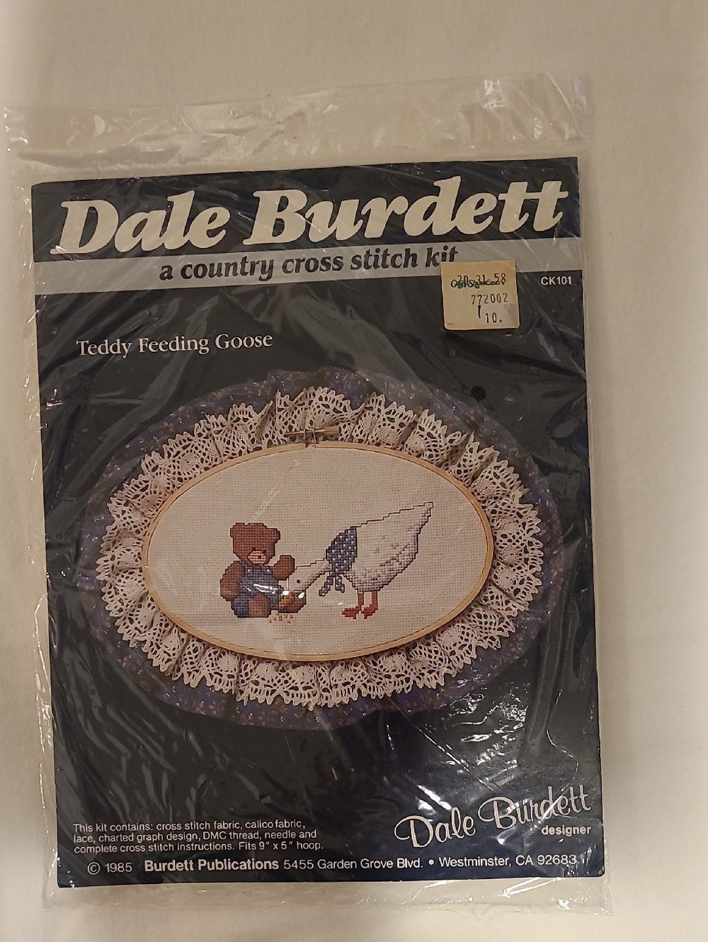 Dale Burdett Cross Stitch Kit, Teddy Feeding Goose, 1985 Vintage